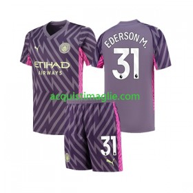 Divisa di Calcio Manchester City Ederson Moraes 31 Portiere Bambino Trasferta 2023/2024